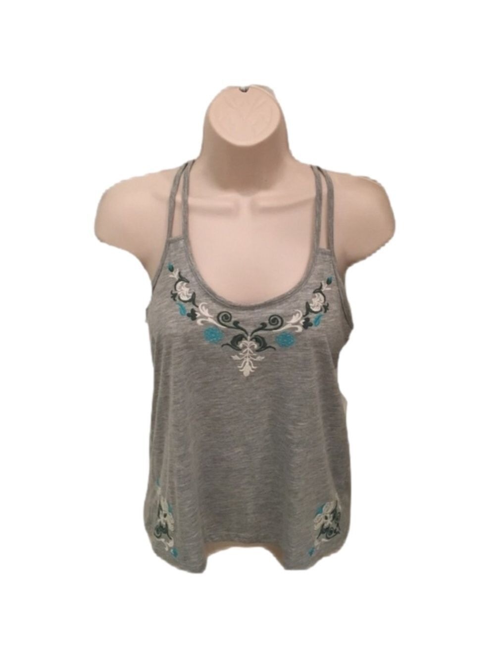 MUDD  Sexy Little Gray Tank Top w/ Floral Trim (S)